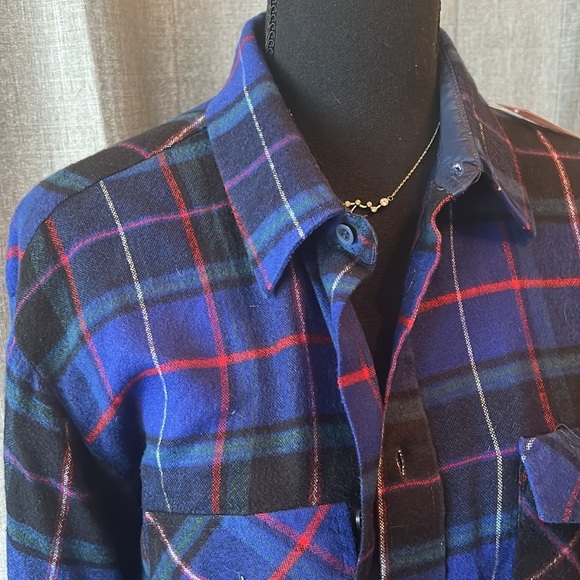 Blue Plaid Acrylic Windbreaker Button Up - Picture 2 of 5